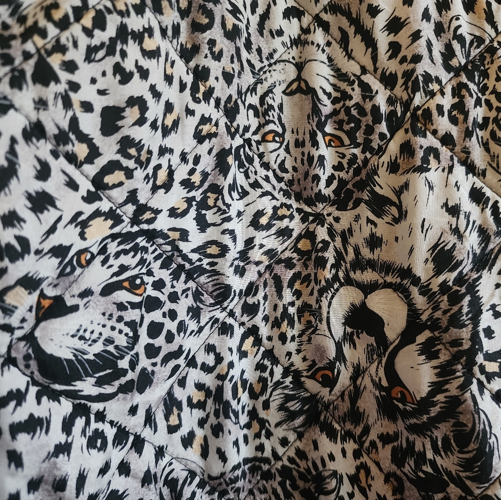 Vintage 80s 90s Silk Snow Leopard Quilted Anna & Frank Reversible Jacket L - Picture 3 of 9